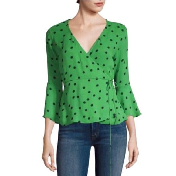 Ganni wrap green polka dot blouse - Picture 1 of 6